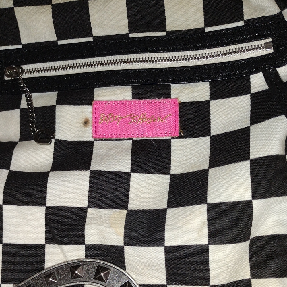 Rare Y2K XL Y2K Betsey Johnson Black Leather Studded "Strap Tease" Shoul… - Picture 5 of 15